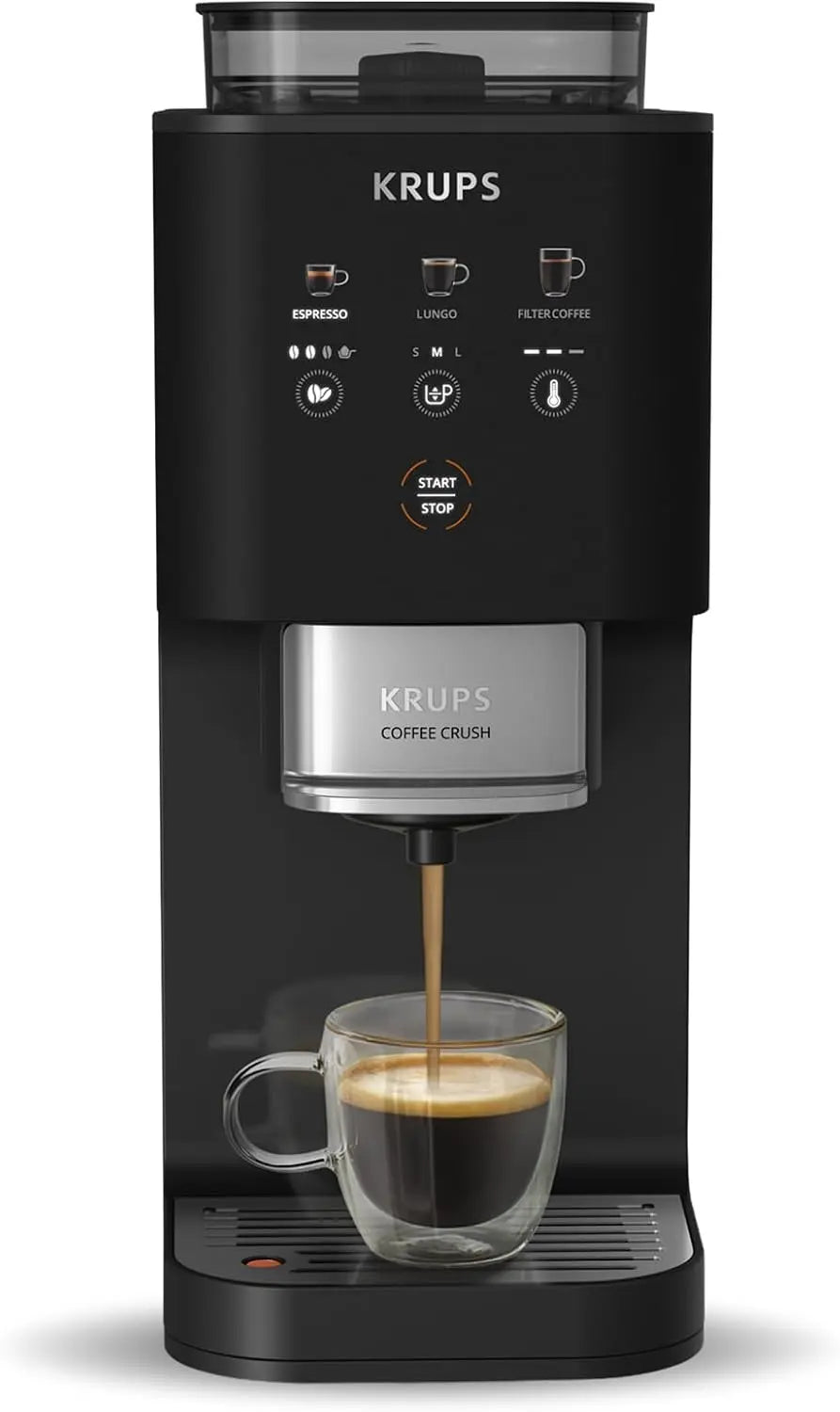 KRUPS caf¨¦ Crush, Cafetera autom¨¢tica, S¨²per compacta, Negra