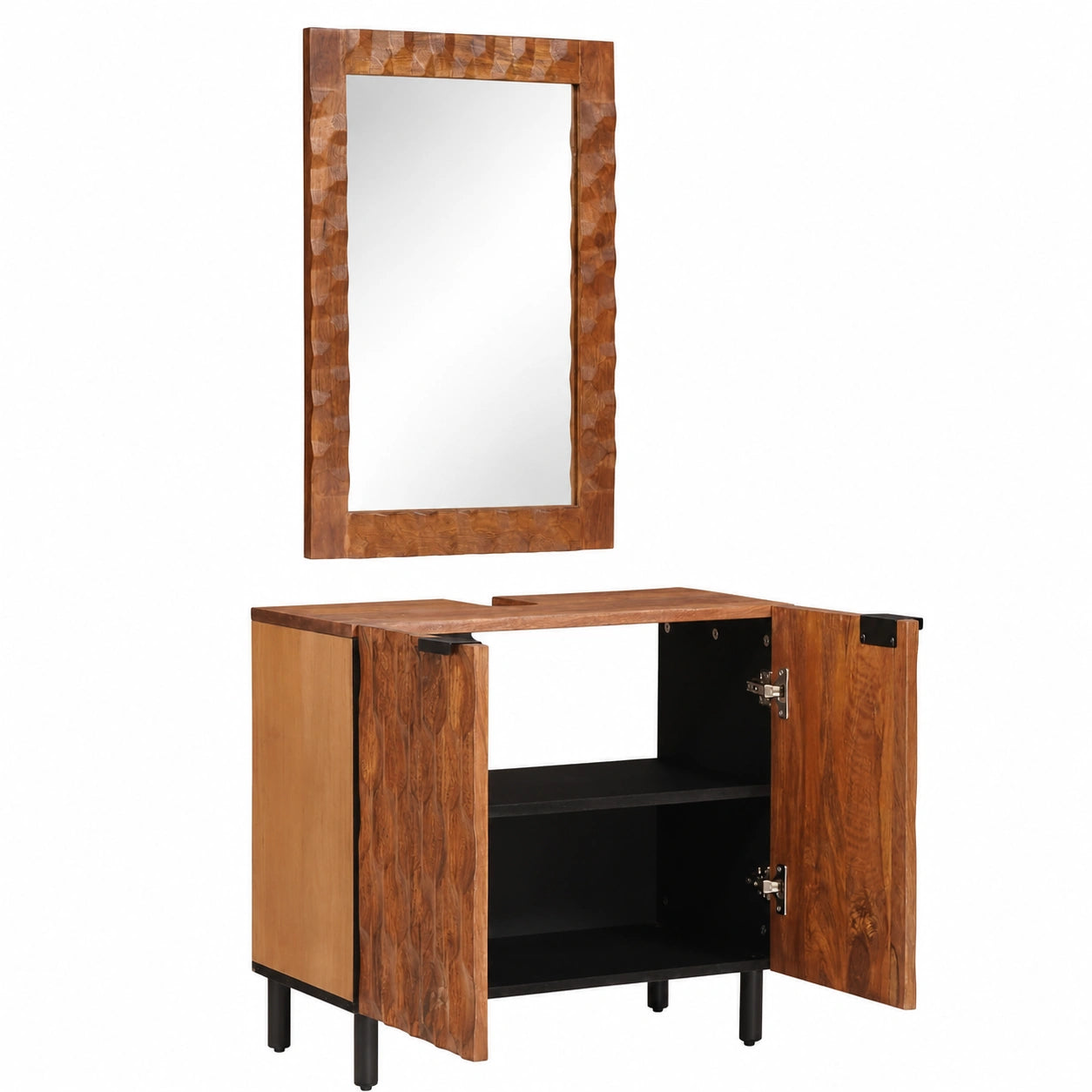 Conjunto de baño de madera de acacia: espejo y mueble duradero y fácil de limpiar