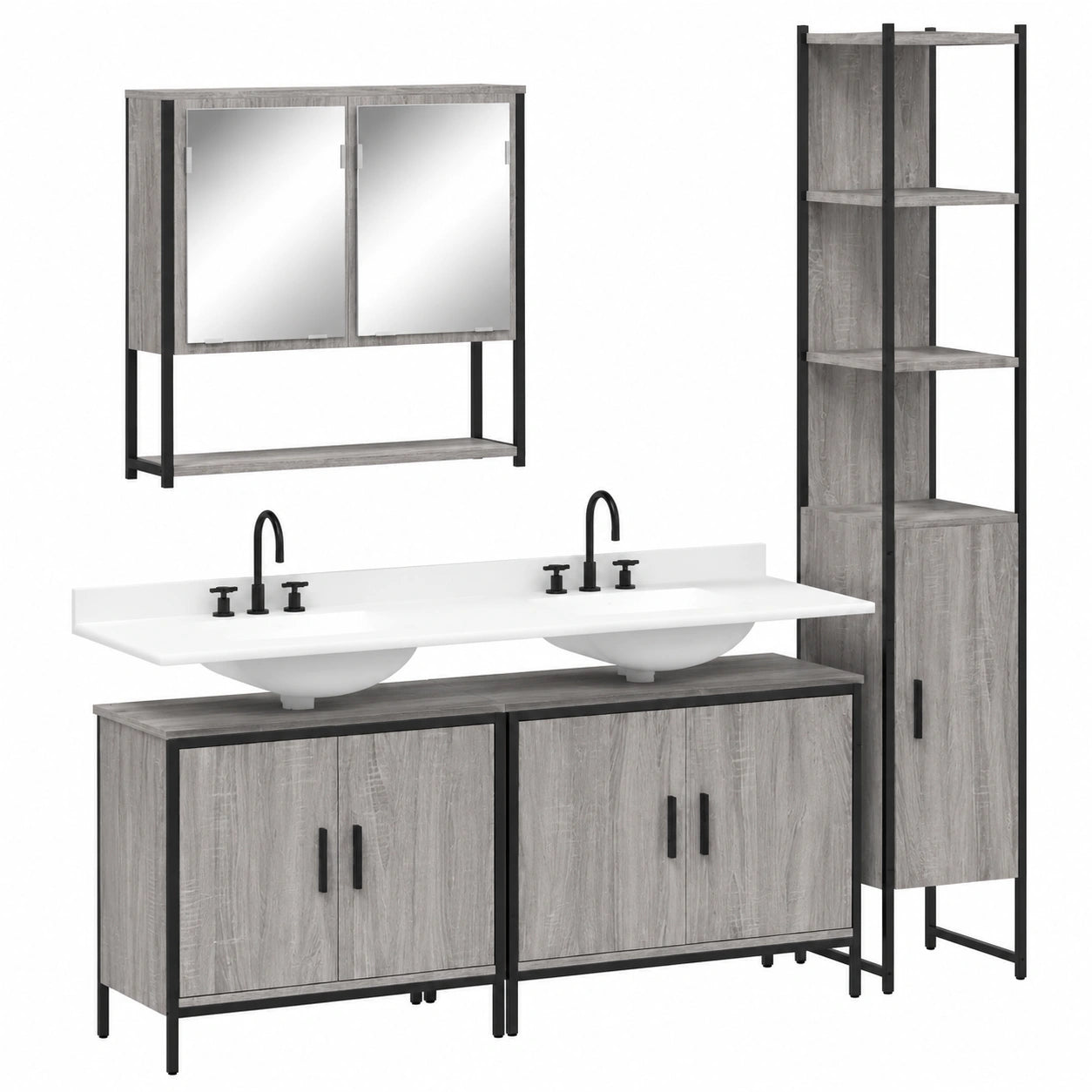 Conjunto de Baño Moderno en Madera Gris Sonoma, Resistente a la Humedad, con Montaje en Pared