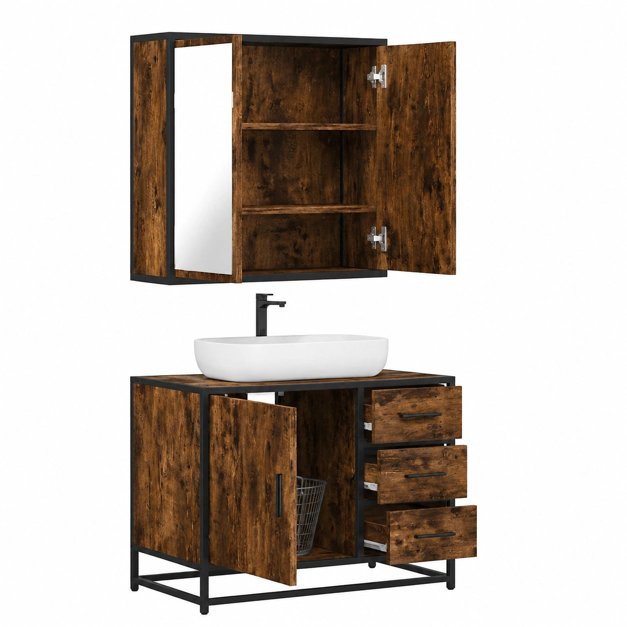 Conjunto de Muebles de Baño 2 piezas Madera Roble Ahumado