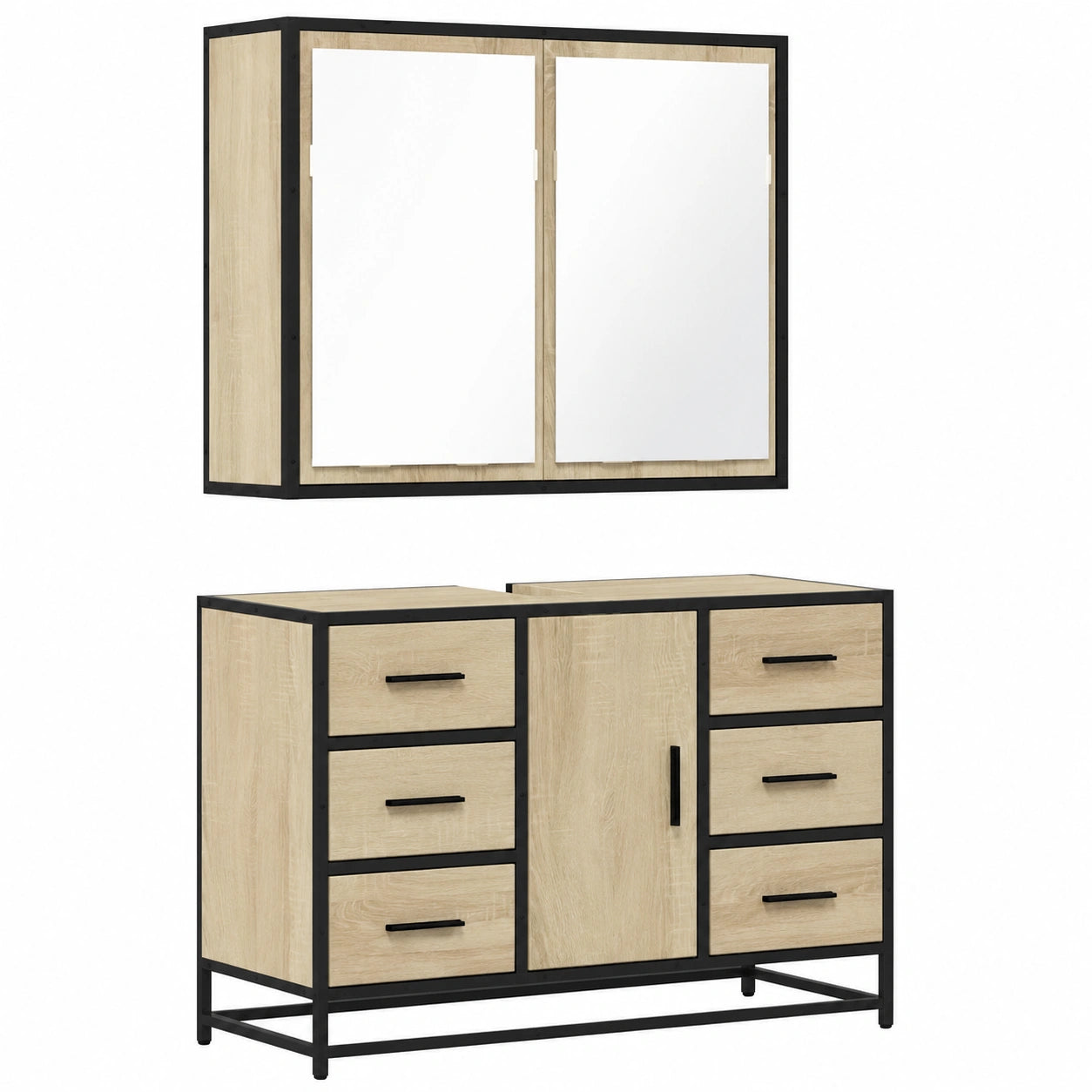 Conjunto de Muebles de Baño de Madera de 2 Piezas en Color Roble Sonoma
