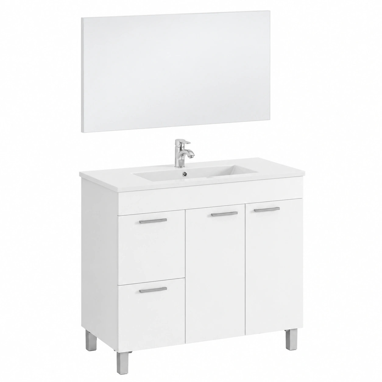 Mueble de Baño Moderno con Espejo, 2 Puertas y 2 Cajones, Blanco Brillo, 80x80x45 cm