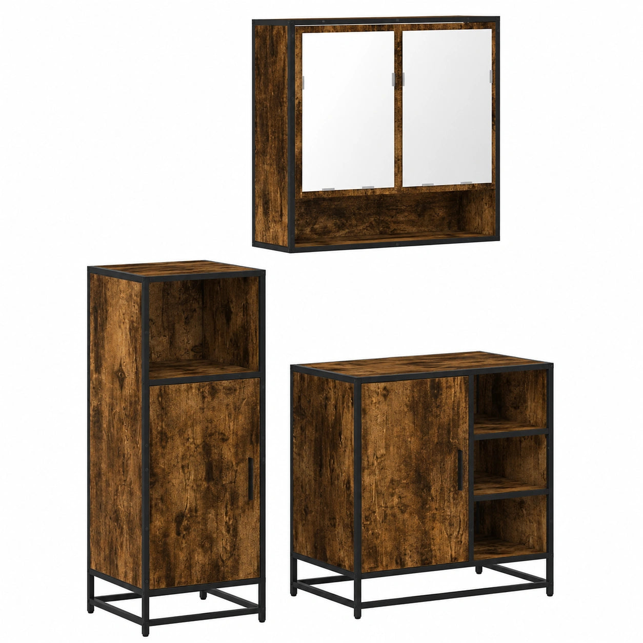 Conjunto de Muebles de Baño de Madera Roble Ahumado, vidaXL, 3 Piezas
