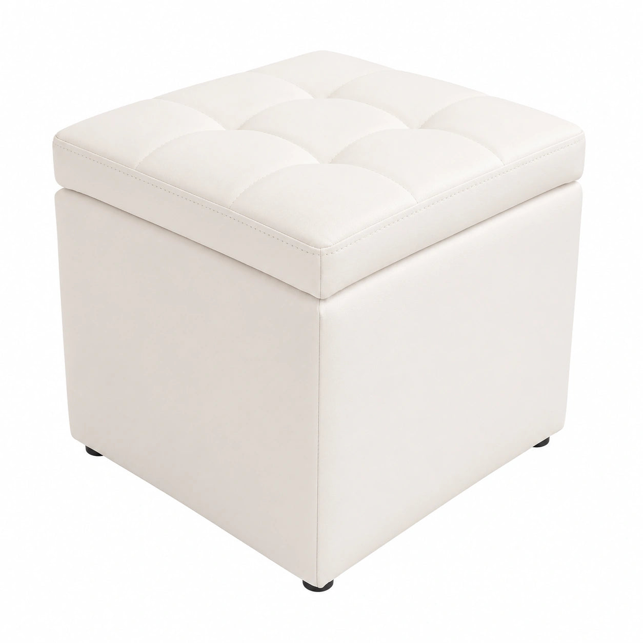 Taburete Otomano de Almacenamiento Plegable en Cuero Sintético Beige, 40x40x40 cm