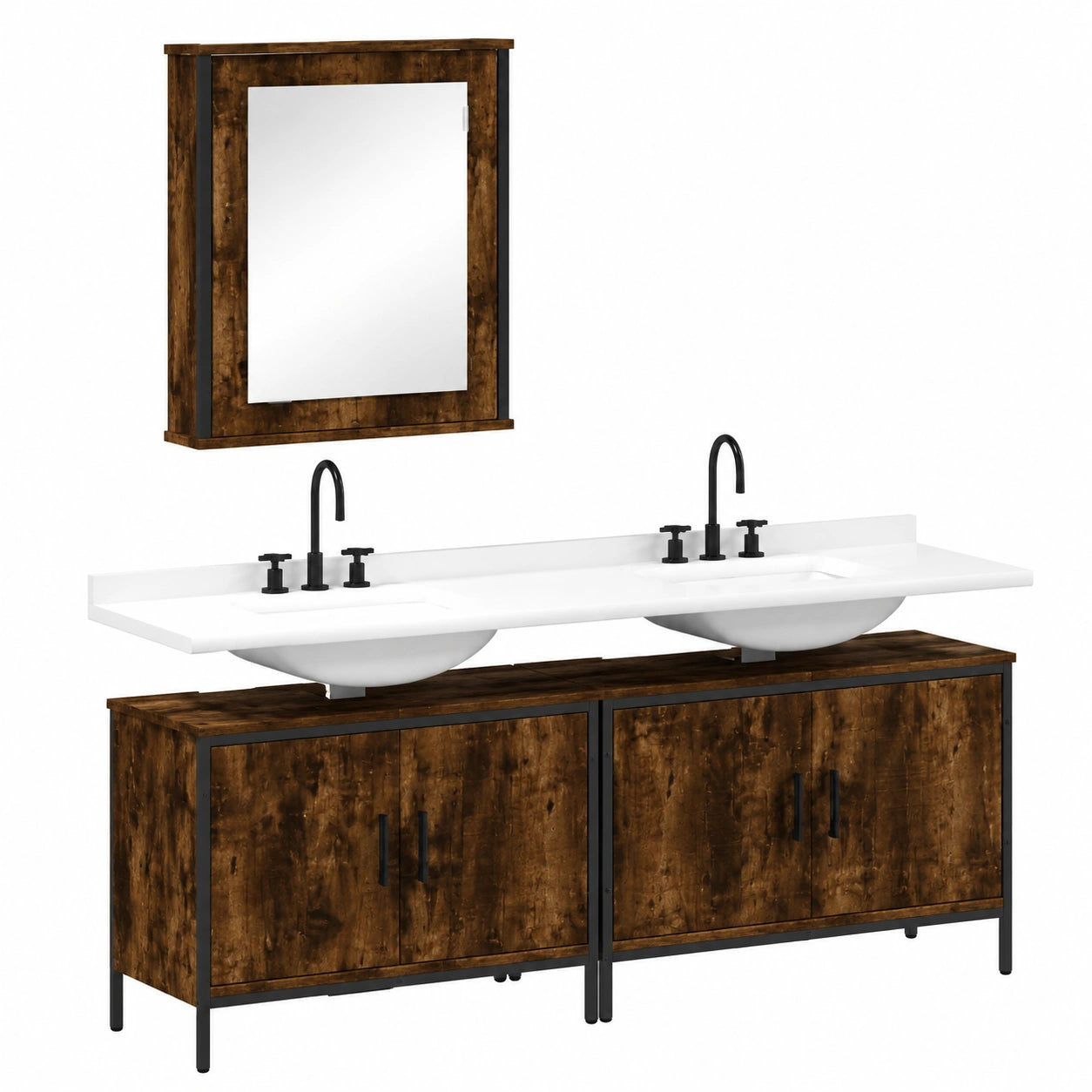 Conjunto de Baño de 3 Piezas en Madera de Roble Ahumado