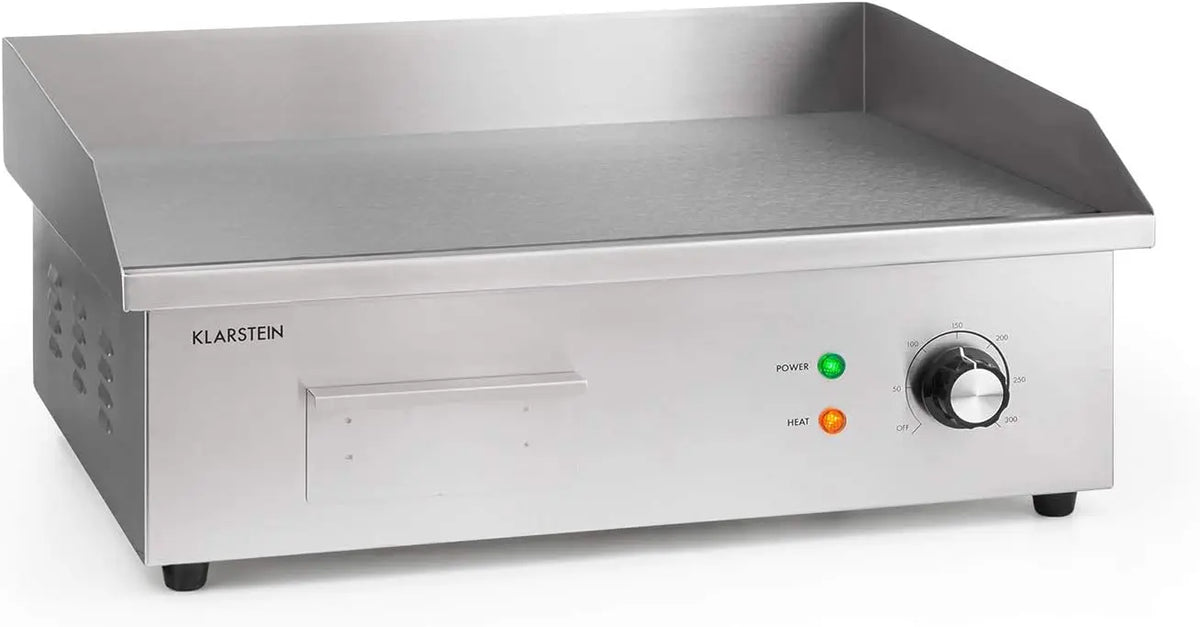 Klarstein Plancha Cocina El¨¦ctrica Profesional l Barbacoa Acero Inoxidable 54, 5 x 35 cm, Temperatura 50-300 ¡ãC, 3000W l con Bandeja Recoge Grasa