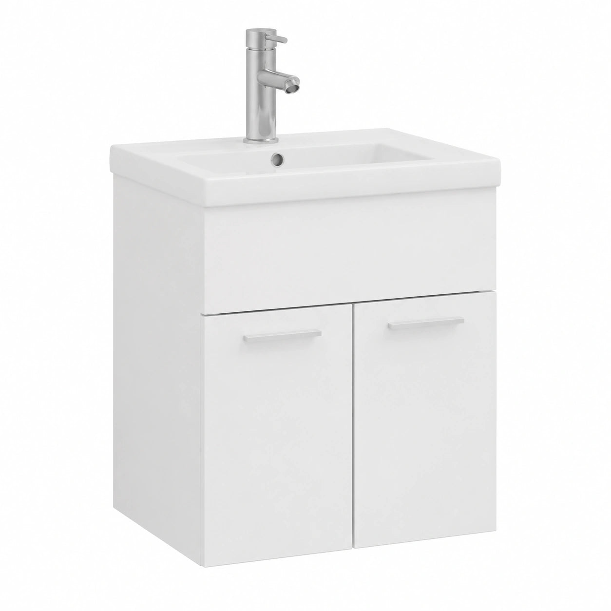 Conjunto de baño moderno de madera blanca con espejo y armario