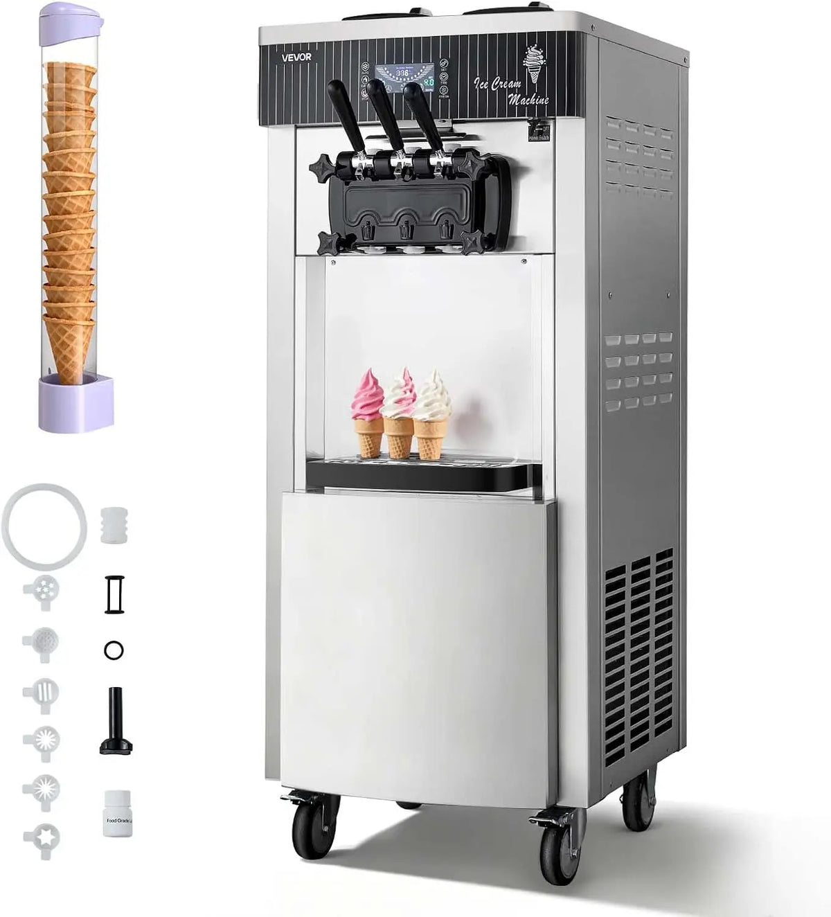 VEVOR M¨¢quina de Helado Suave Comercial 3 Sabores 2200 W Caudal de 20-28 L/h, M¨¢quina Independiente para Hacer Helados con 2 Tolvas de 6 L