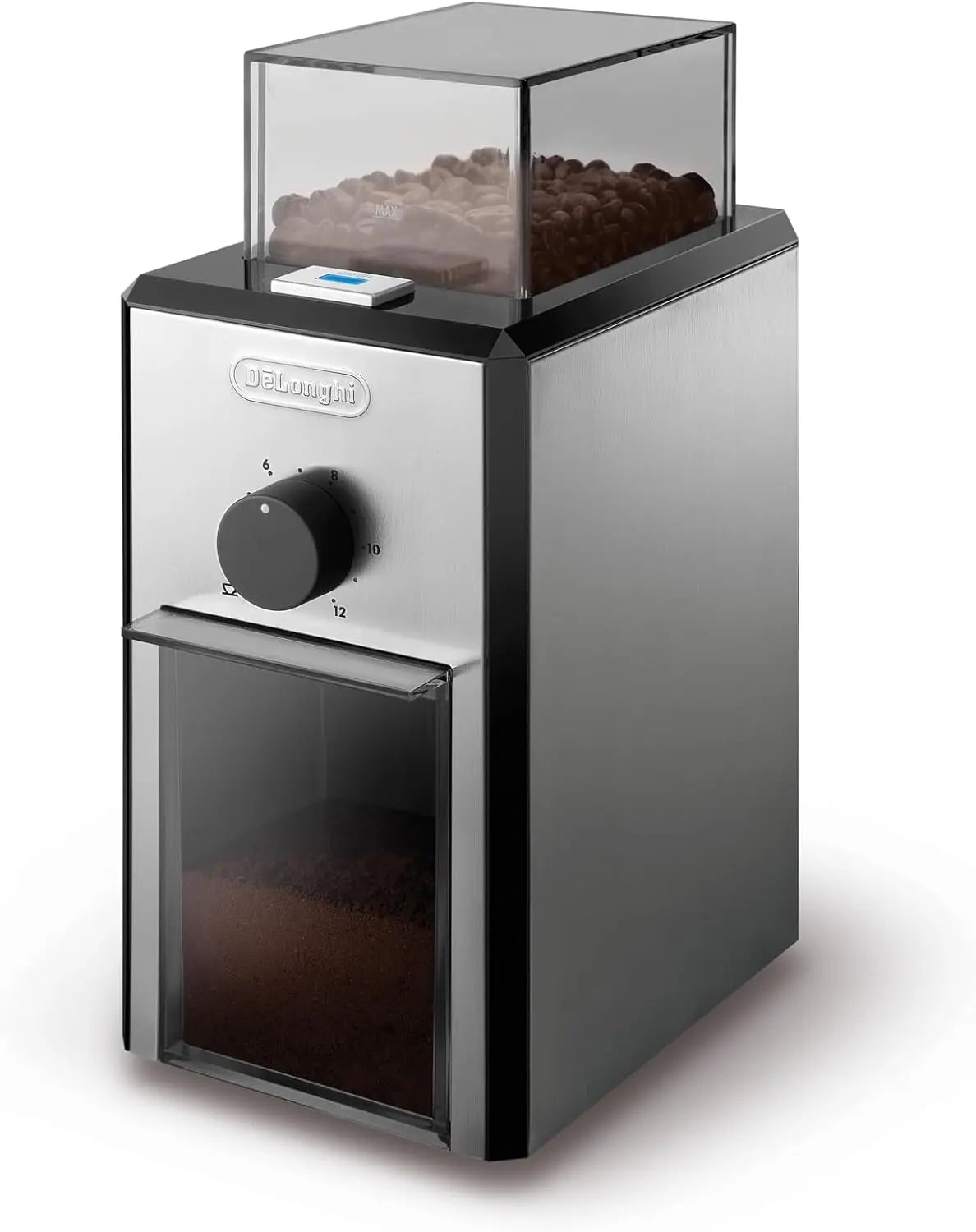 Molinillo de caf¨¦ profesional De'Longhi KG89 KG 89 para hasta 12 tazas, carcasa de pl¨¢stico, plateado, 110 vatios