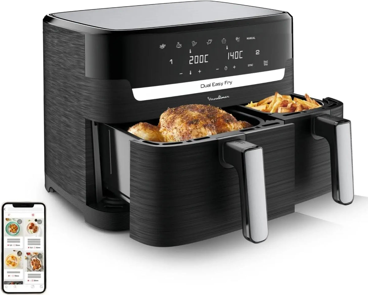 Moulinex Dual Easy Fry 8, 3L, Freidora de aire con doble cesta