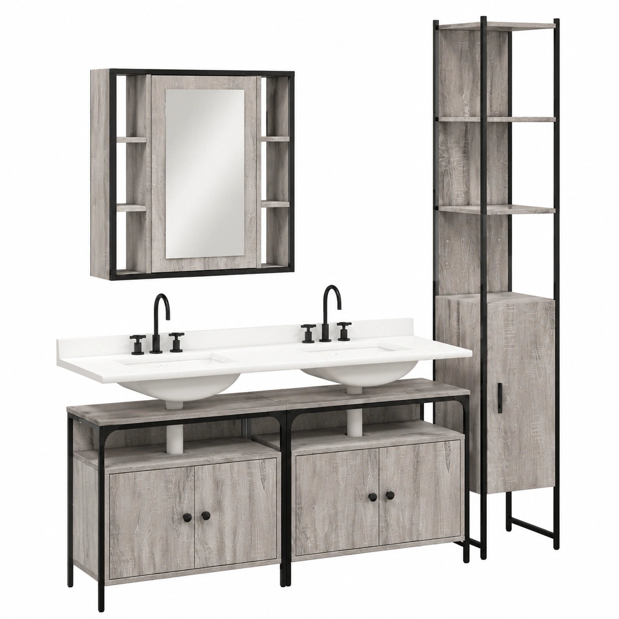 Conjunto de Muebles de Baño Sonoma de 4 Piezas con Espejo y Almacenamiento