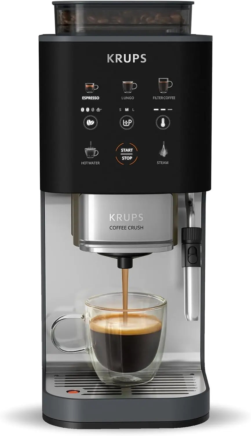 KRUPS caf¨¦ Crush, Cafetera Autom¨¢tica, Espumador de leche, Compacta, Coal