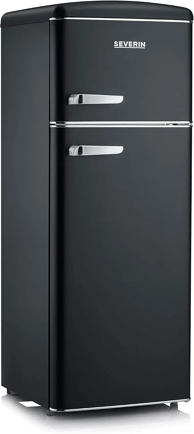 SEVERIN, Frigor¨ªfico combi retro de 206 L, frigor¨ªfico y congelador combinado de 2 puertas, altura 146 cm, bajo consumo y silencioso, negro