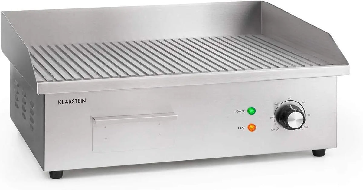 Klarstein Plancha Cocina El¨¦ctrica Profesional l Plancha Barbacoa Acero Inoxidable 54, 5 x 35 cm, Temperatura 50-300 ¡ãC, Antisalpicaduras