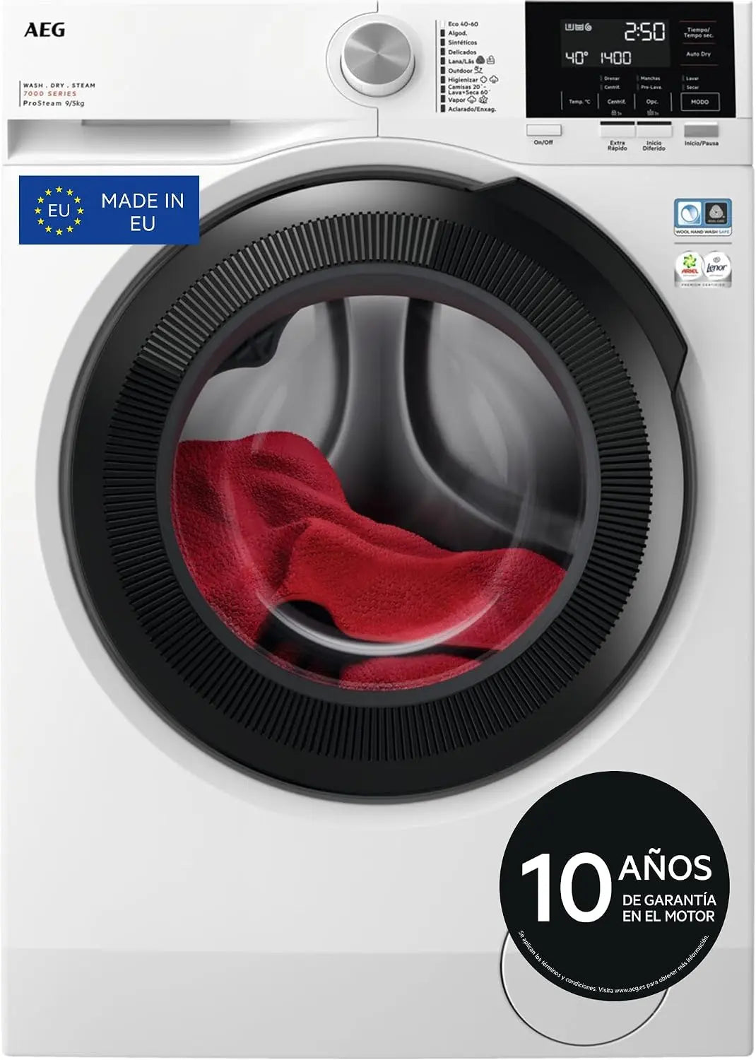 AEG LWR7194M4B Lavasecadora de Carga Frontal, Lava 9 Kg, Seca 6 Kg, Libre Instalaci¨®n, 1400 rpm, Motor de velocidad variable, Programa R¨¢pido