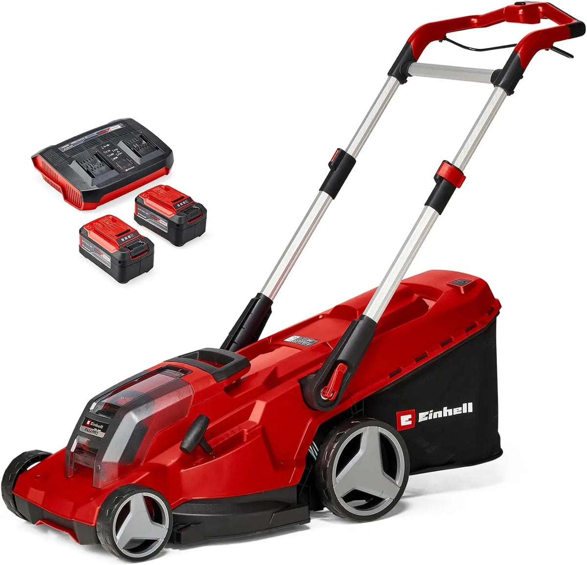 Einhell conjunto de cortac¨¦sped con bater¨ªa RASARRO 36/42 Power X-Change (36V, 42cm Anchura Corte, hasta 725m2, sin escobillas, Cesta colectora 50l