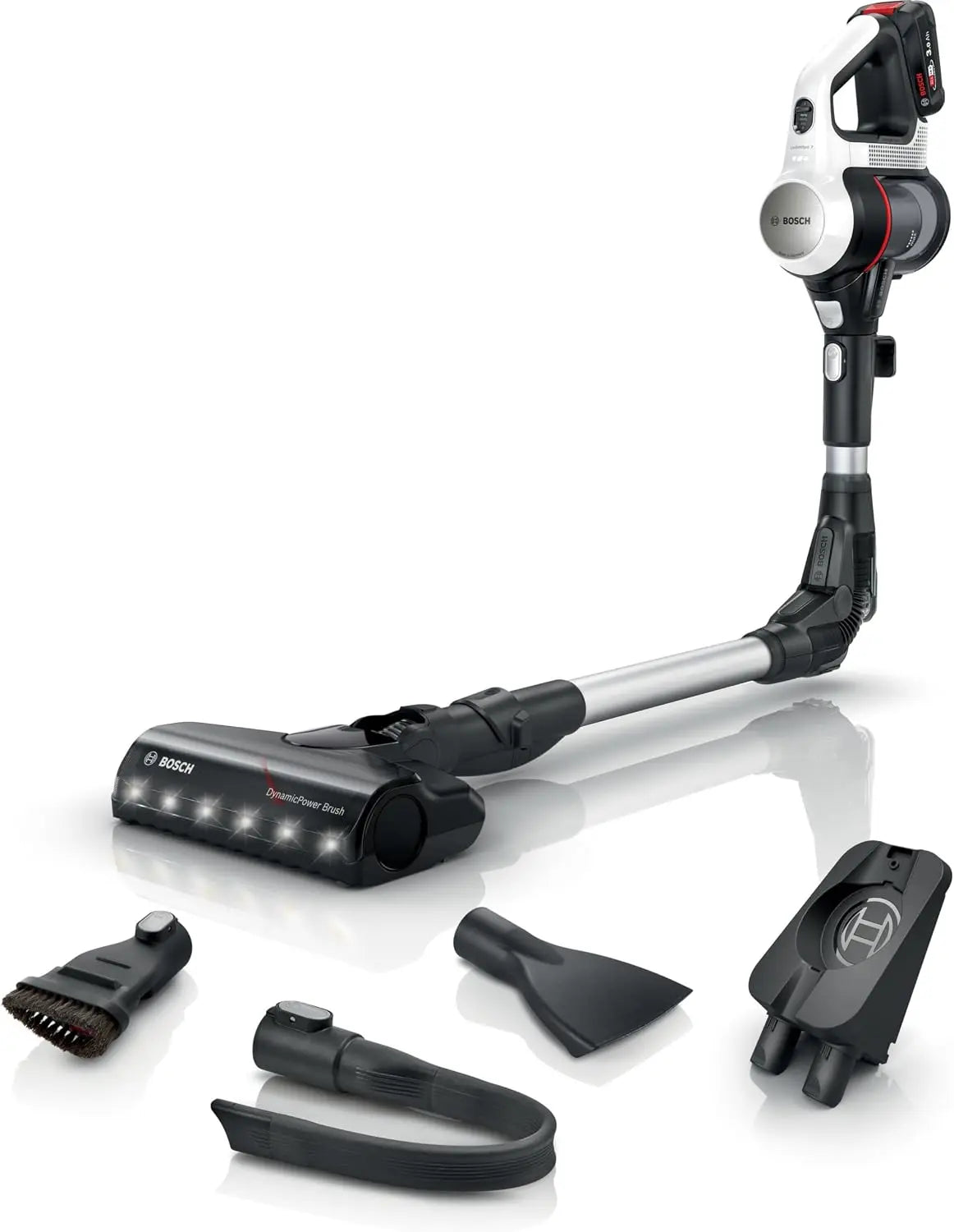 Bosch, Aspirador sin Cable Unlimited 7, conjunto de bater¨ªa de 3.0 Ah, Tubo Flexible, dise?o Ligero, Accesorios, Luces LED, Blanco BBS711W