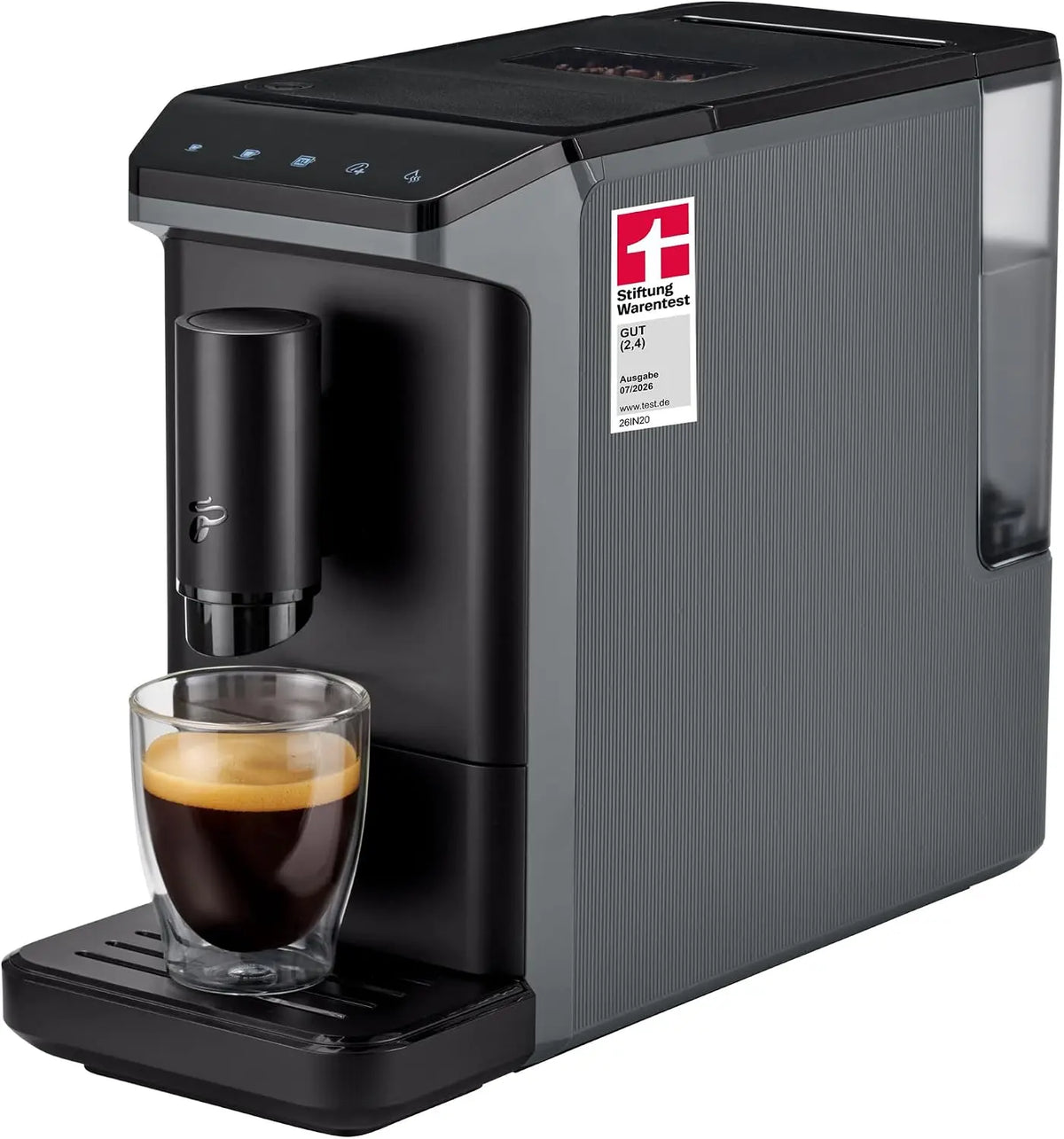 Tchibo Cafetera autom¨¢tica Esperto mini para caf¨¦ crema y espresso, solo 16 cm de ancho, peque?a y compacta, adecuada para cualquier cocina, camping