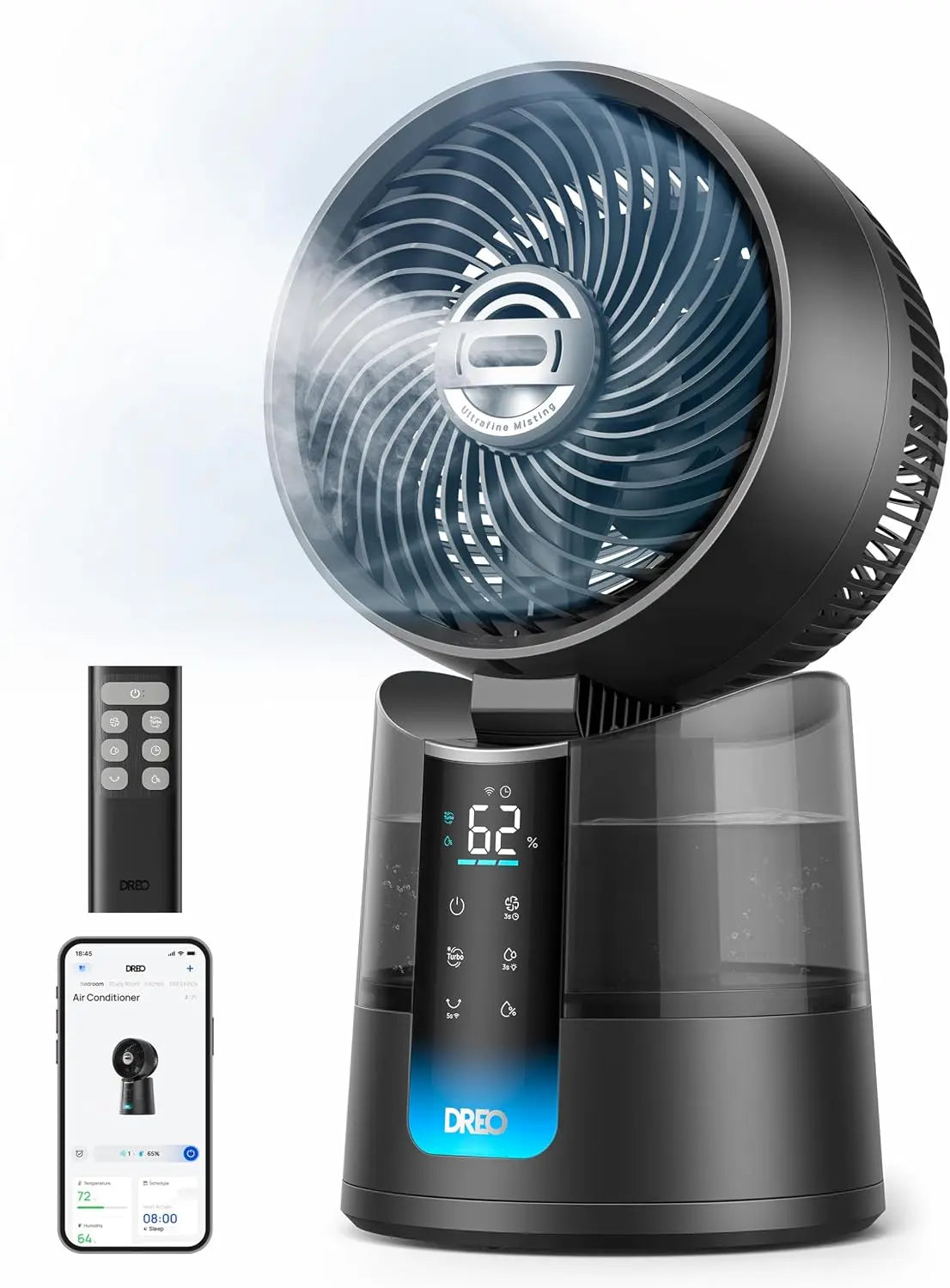 Dreo TurboCool Ventilador 516S, ventilador mesa oscilaci¨®n 150¡ã + 30¡ã, enfriador evaporativo 7, 9 m/s, niebla ultrafina, silencioso 20 dB, 2 modos