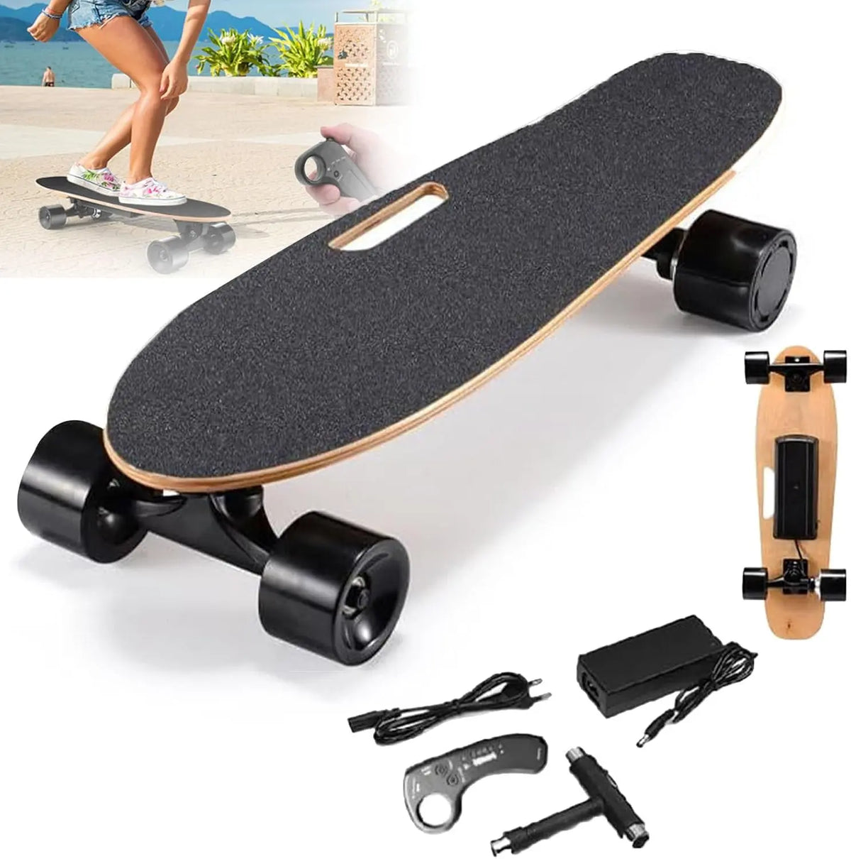 Monopat¨ªn el¨¦ctrico con Control Remoto, Longboard el¨¦ctrico, Motor de buje de 350 W, Velocidad m¨¢xima de 22 km/h, autonom¨ªa de 8 km, 3 velocidades