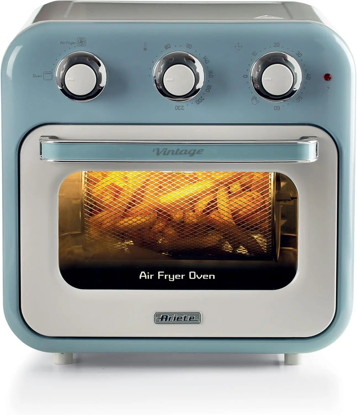 Ariete 4632, Freidora de aire y horno (1400 W, 2 en 1, capacidad 16L, accesorios incluidos, temporizador de 60 minutos, doble cristal, azul claro