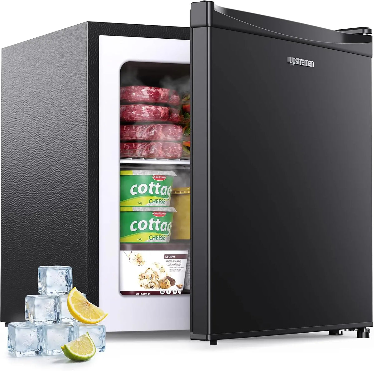 Upstreman 35L Mini Congelador, 4 Estrellas Congelador Vertical -21¡ãC, Emperatura Ajustable, Puerta Reversible, Silencioso, Ahorro Energ¨¦tico, Hotel