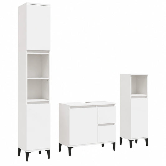 Conjunto de Muebles de Baño 3 Piezas en Blanco de Madera Contrachapada