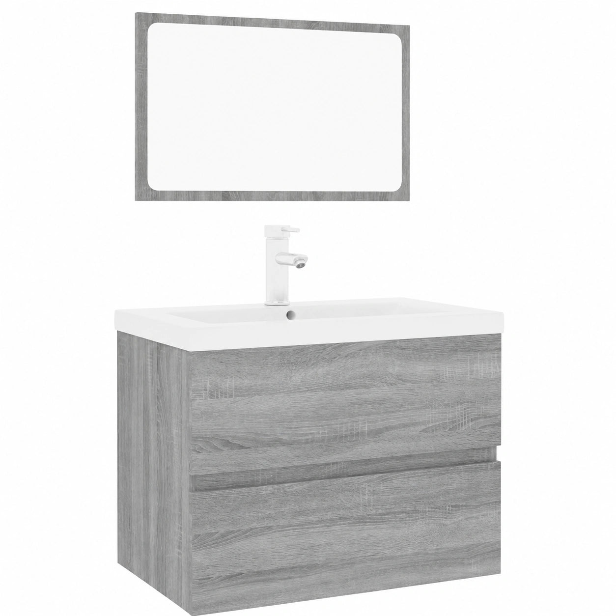 Conjunto de Muebles de Baño en Madera Gris con Espejo y Armario