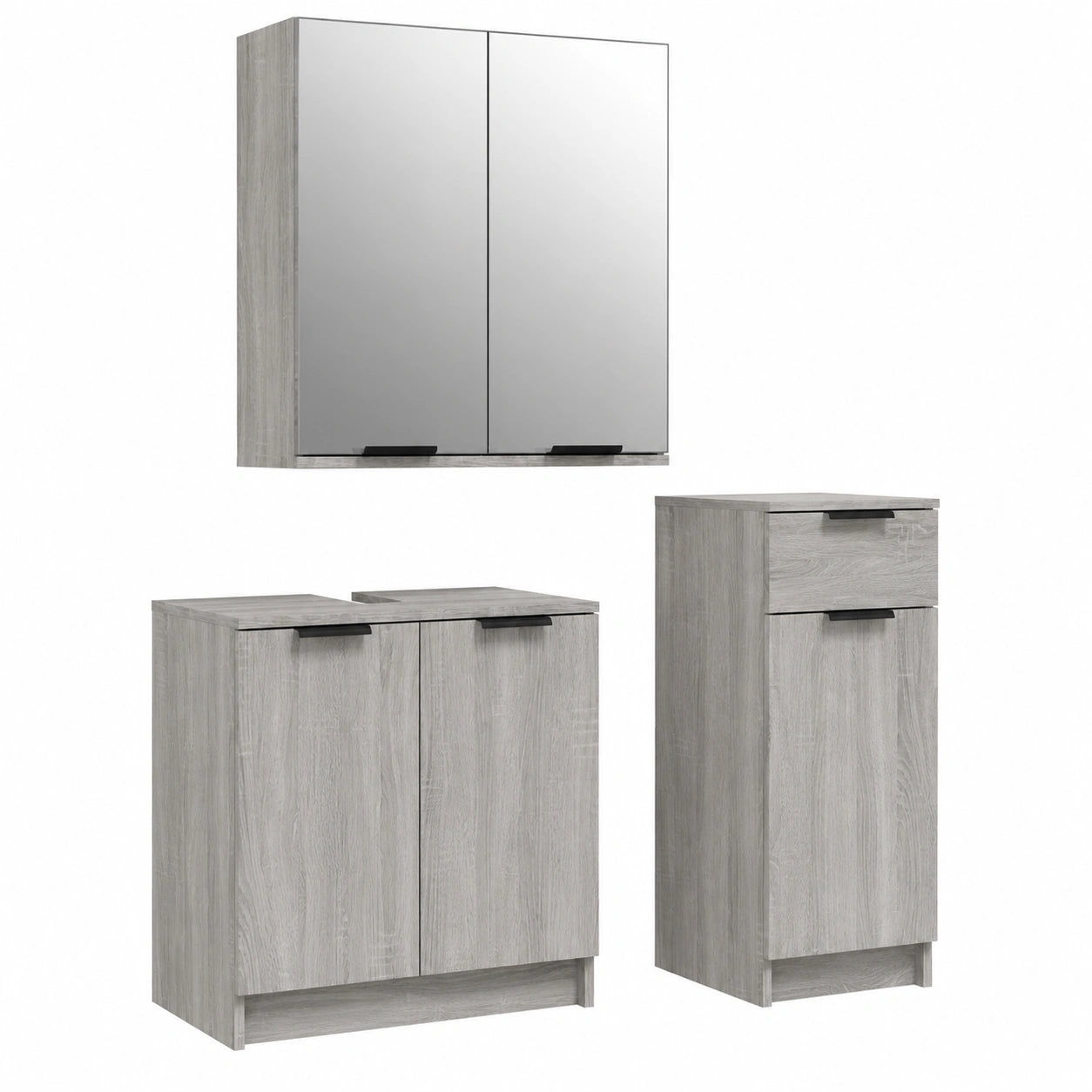 Conjunto de Muebles de Baño 3 Piezas con Tocador y Espejo Gris Sonoma