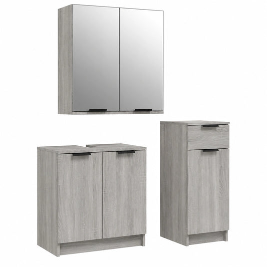 Conjunto de Muebles de Baño 3 Piezas con Tocador y Espejo Gris Sonoma
