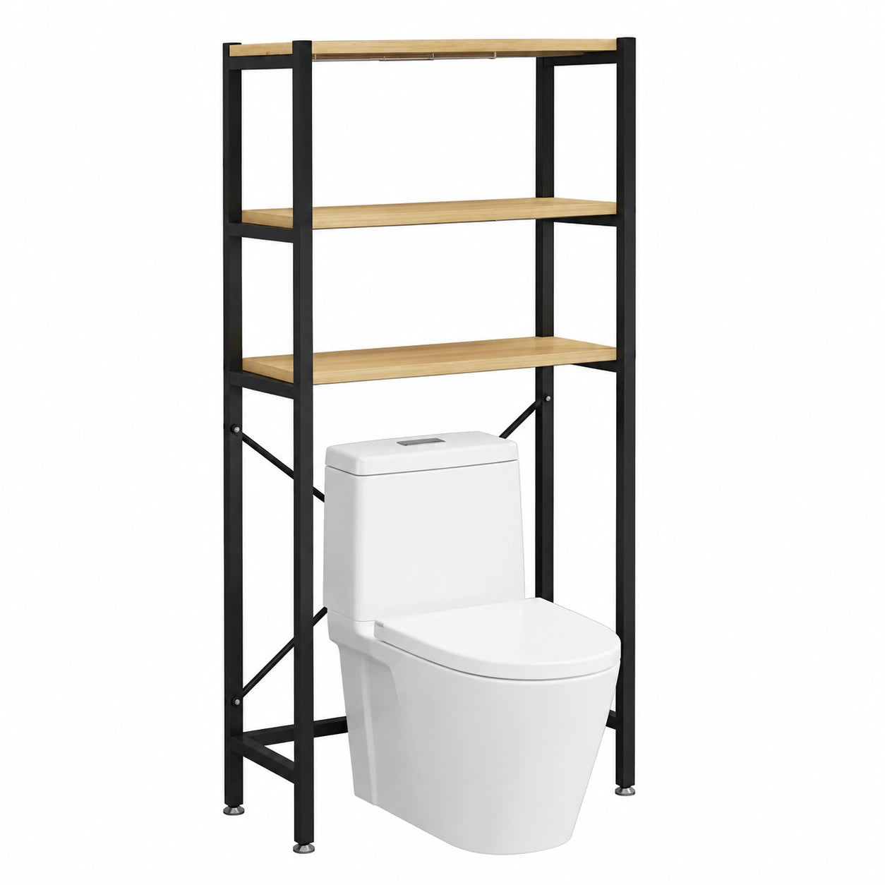 Organizador de Baño de 3 Niveles en Madera y Acero para Espacio sobre Inodoro