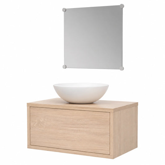 Conjunto Muebles de Baño Beige con Lavabo de Cerámica, 3 Piezas