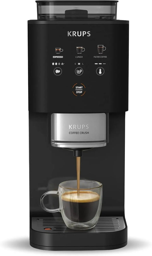 KRUPS caf¨¦ Crush, Cafetera autom¨¢tica, S¨²per compacta, Negra
