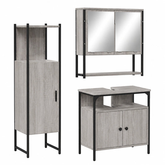 Conjunto de Muebles de Baño 3 Piezas con Almacenamiento y Espejo, Color Gris Sonoma