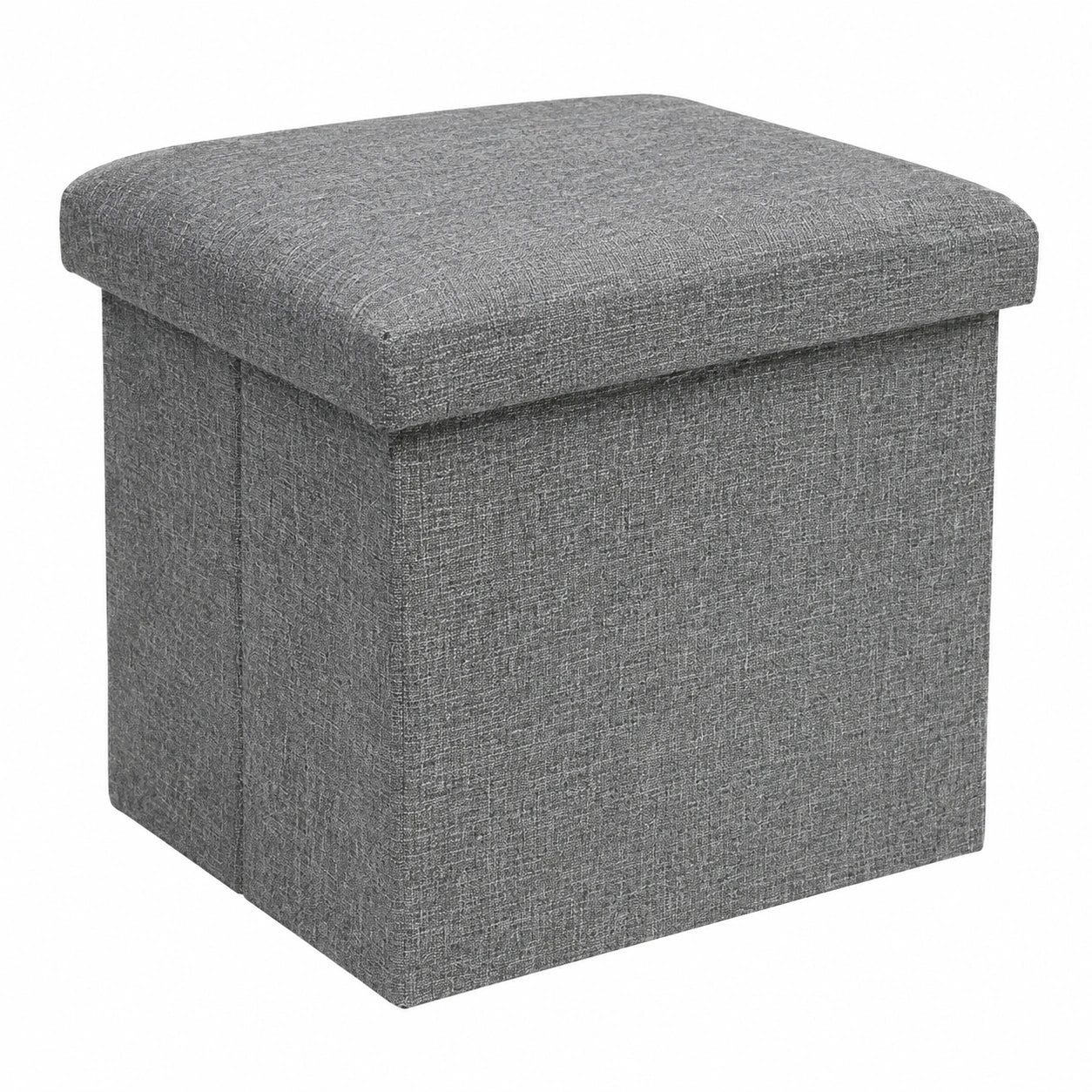 Baúl Plegable de Almacenamiento 38x38cm, Taburete Otomano con Tapa, Reposapiés Sofá, Color Gris Poliéster
