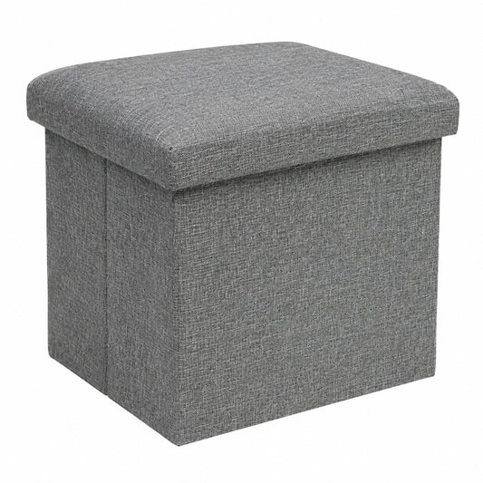 Baúl Plegable de Almacenamiento 38x38cm, Taburete Otomano con Tapa, Reposapiés Sofá, Color Gris Poliéster