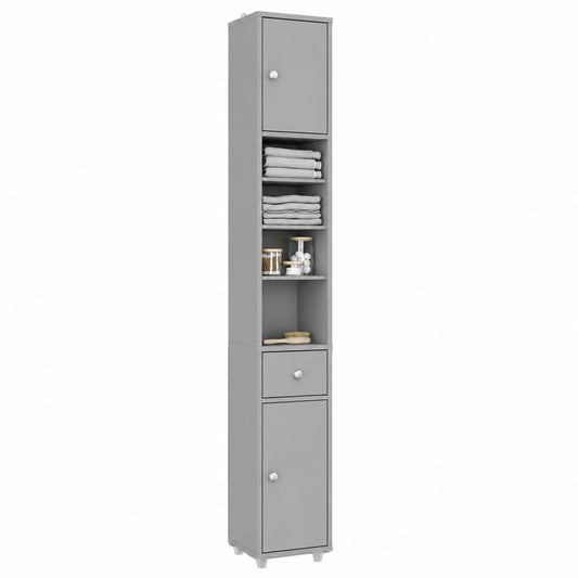 Mueble Alto y Estrecho para Baño con Estantes Ajustables y Cajón, 20x20x180cm