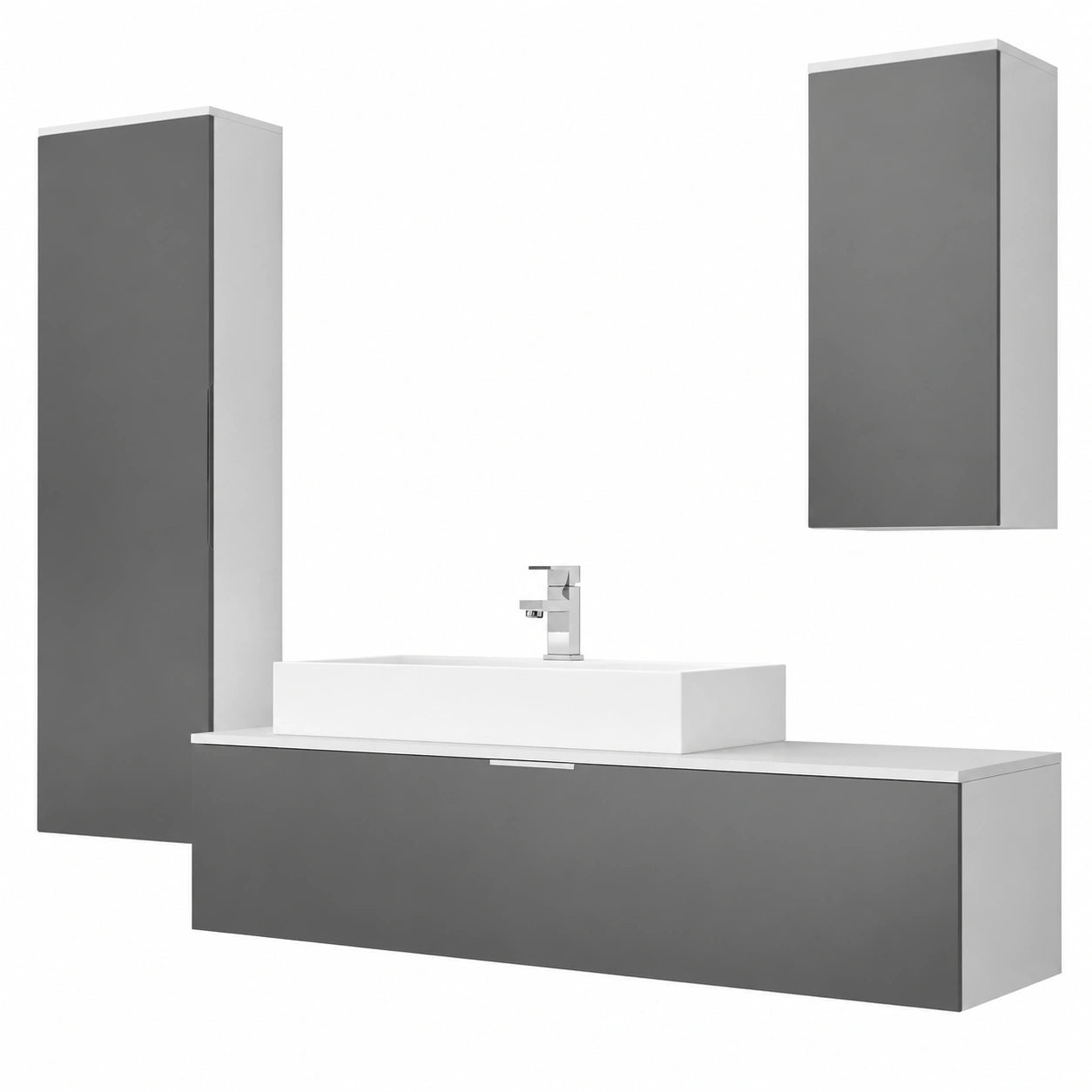 Conjunto de Muebles de Baño Beach en Blanco Mate y Grafito con Lavabo y Grifo
