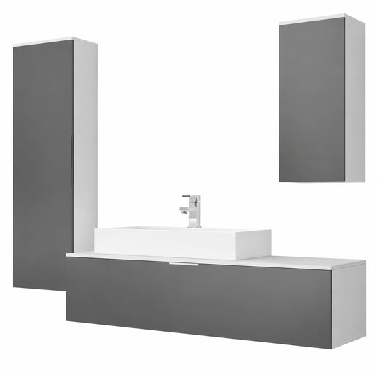 Conjunto de Muebles de Baño Beach en Blanco Mate y Grafito con Lavabo y Grifo
