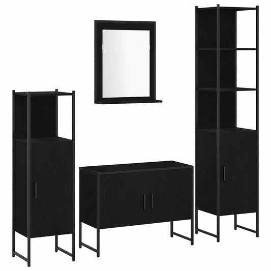 Conjunto de Muebles de Baño Modernos en Madera Negra, 4 Piezas con Lavabo, Espejo y Armarios