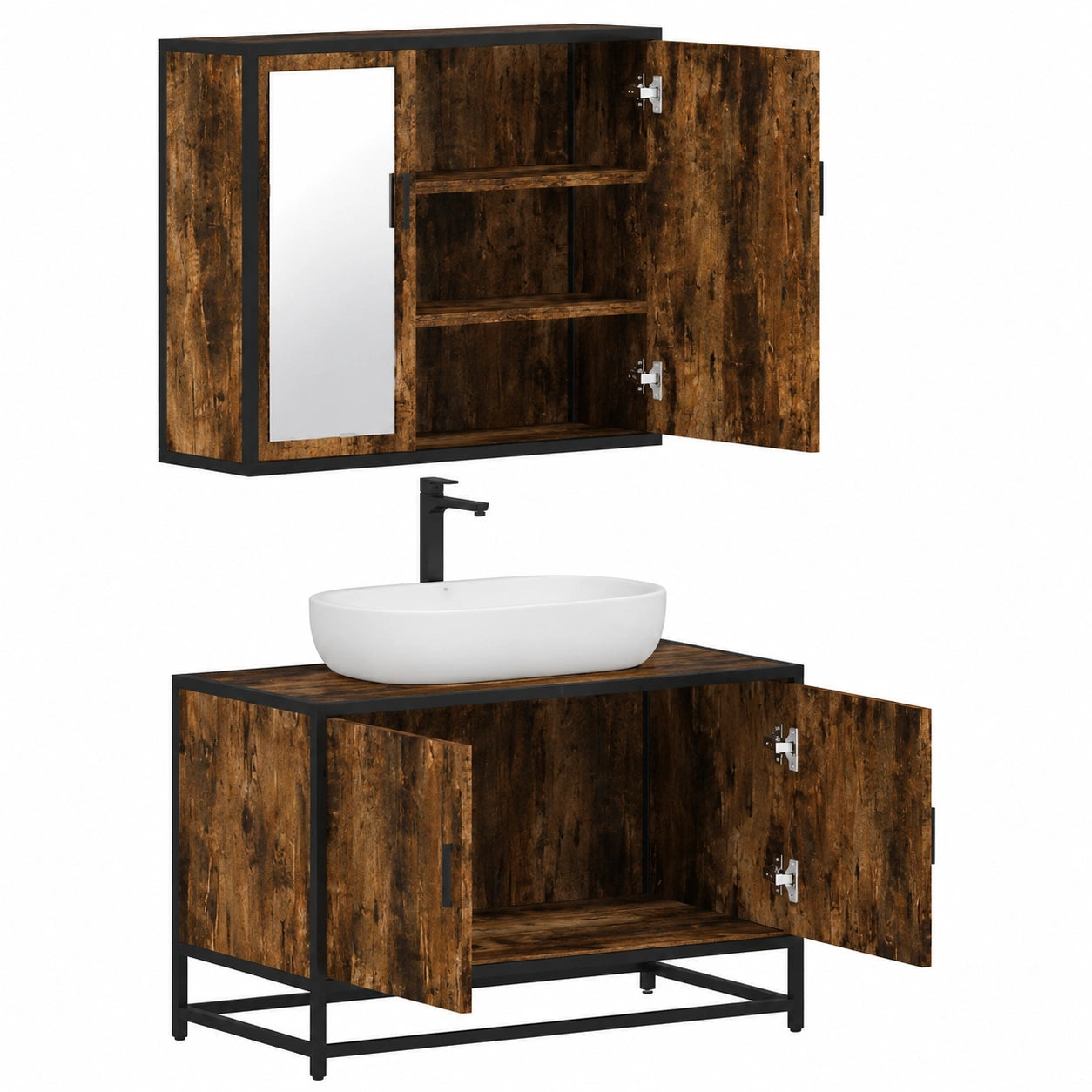 Conjunto de Muebles de Baño 2 Piezas Roble Ahumado