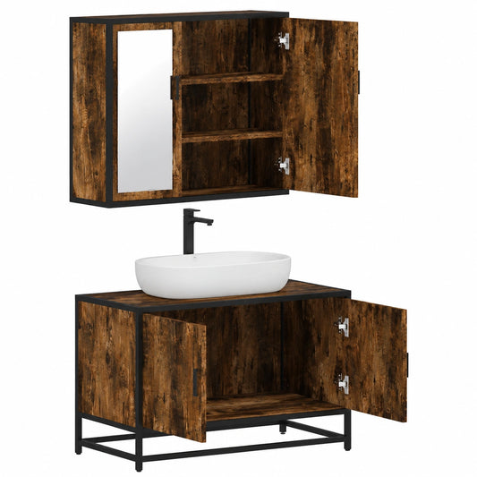 Conjunto de Muebles de Baño 2 Piezas Roble Ahumado