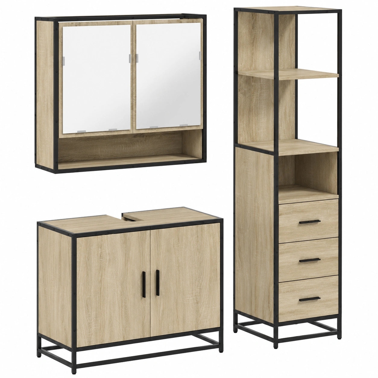 Conjunto de Muebles de Baño de Madera Roble Sonoma de 3 Piezas