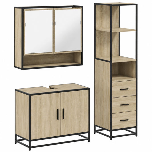 Conjunto de Muebles de Baño de Madera Roble Sonoma de 3 Piezas