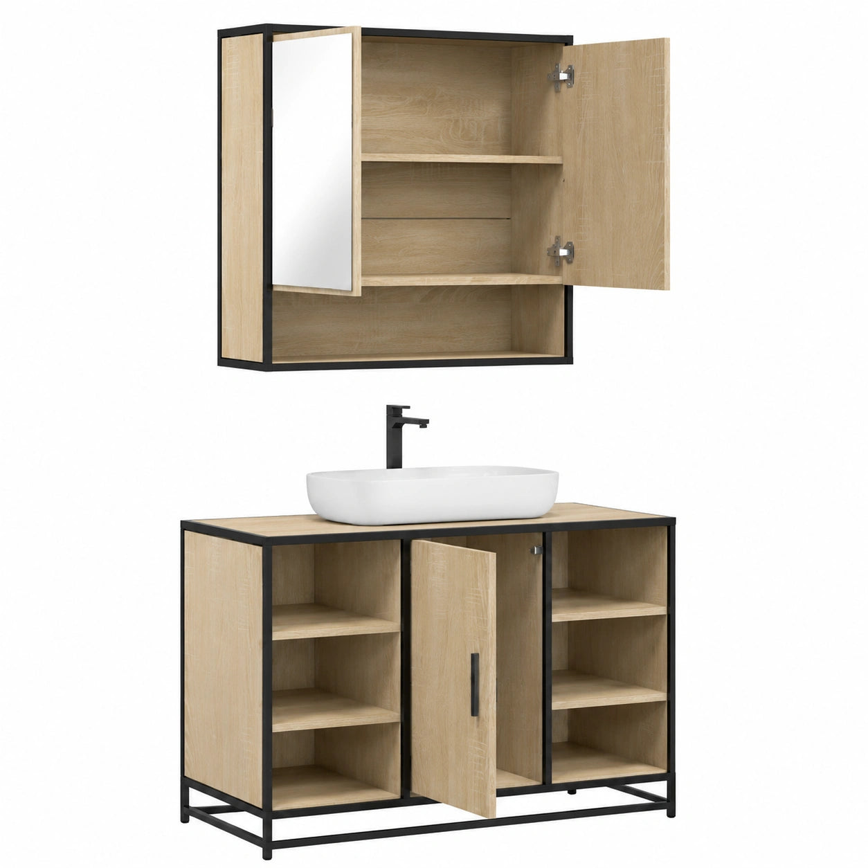 Conjunto de Muebles de Baño Modernos con Espejo, 2 Piezas, Madera de Roble Sonoma
