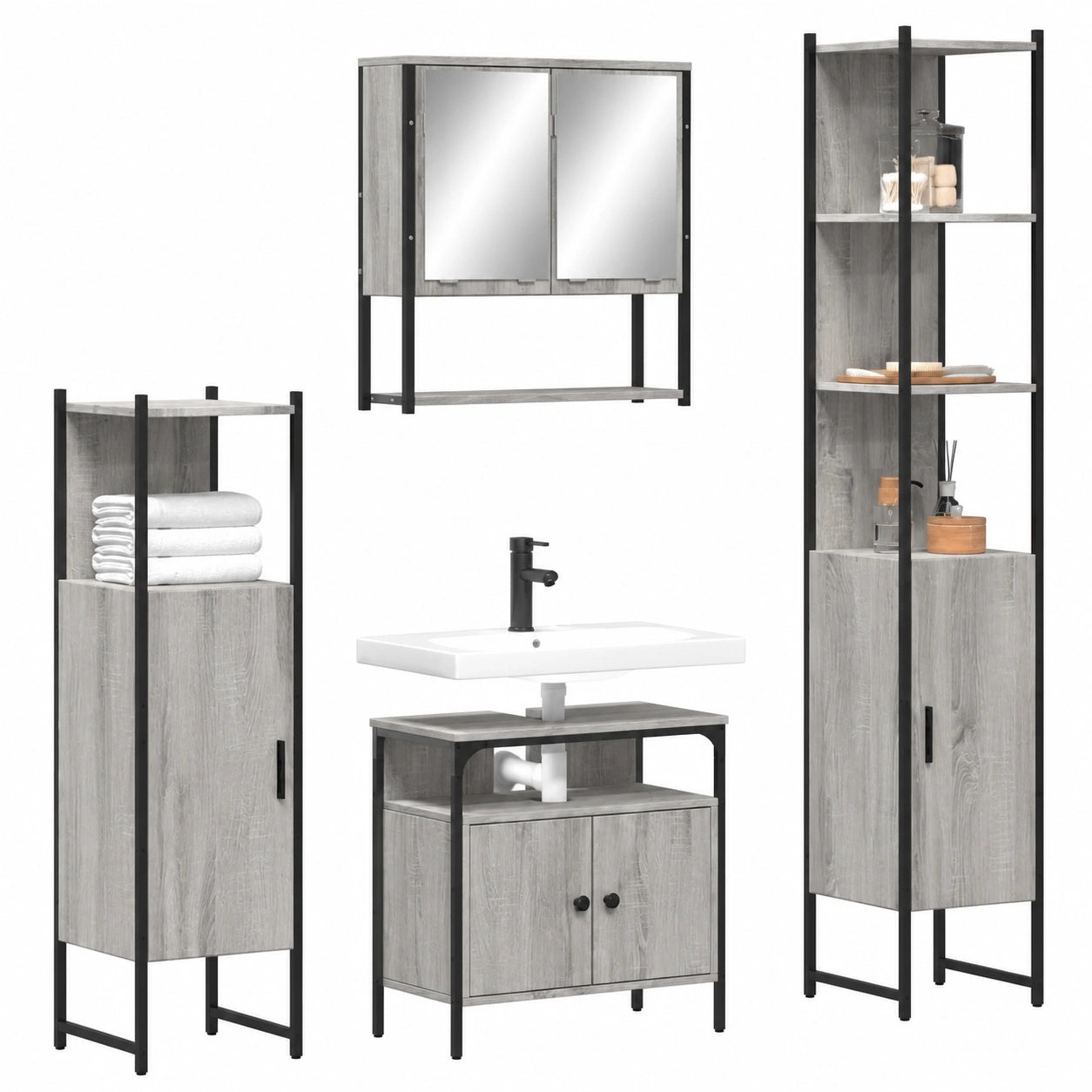 Conjunto de Muebles de Baño Moderno de Madera Sonoma, 4 Piezas, Resistente a la Humedad