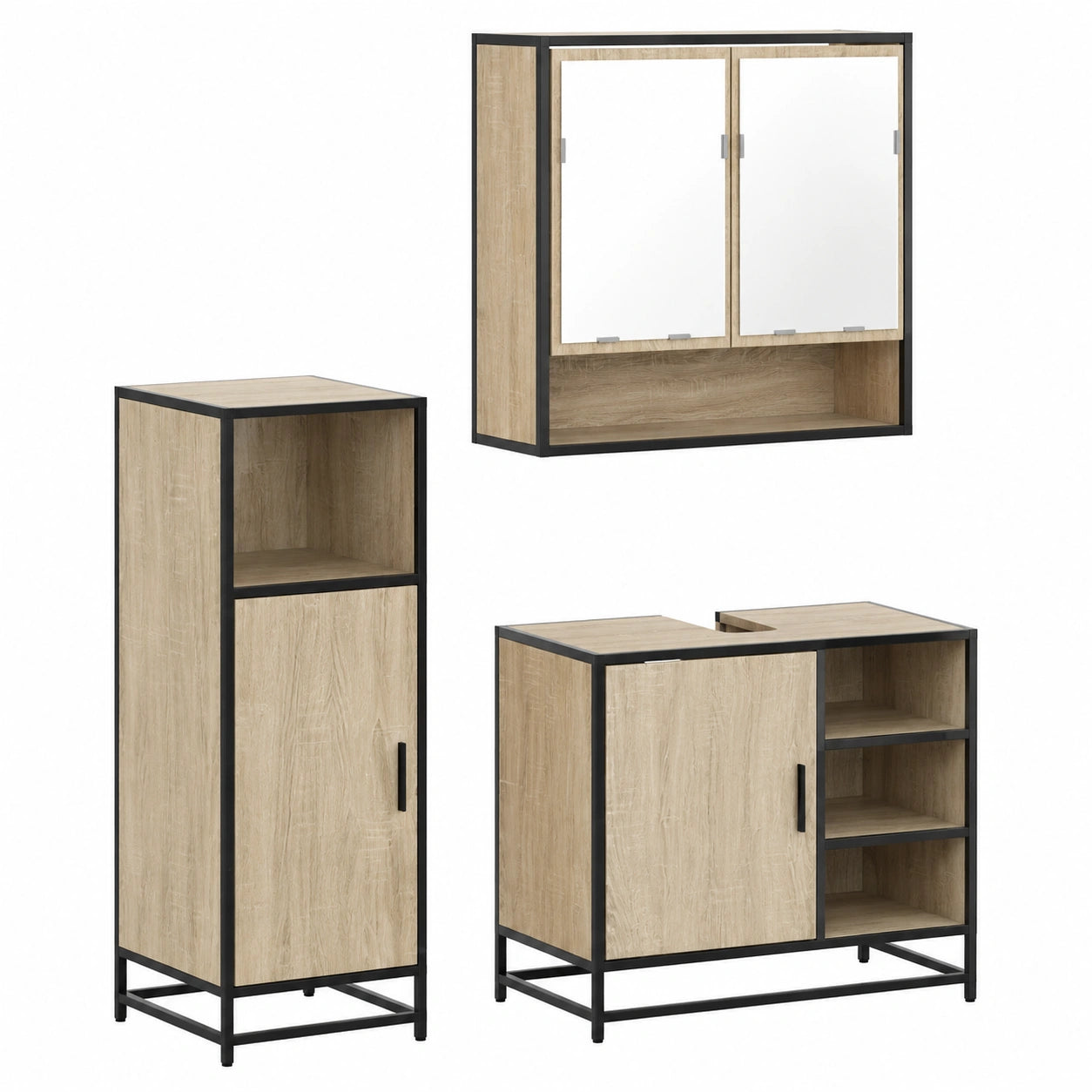 Conjunto de Muebles de Baño 3 Piezas en Roble Sonoma