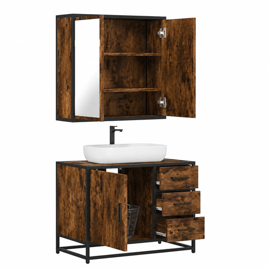 Conjunto de Muebles de Baño 2 piezas Madera Roble Ahumado