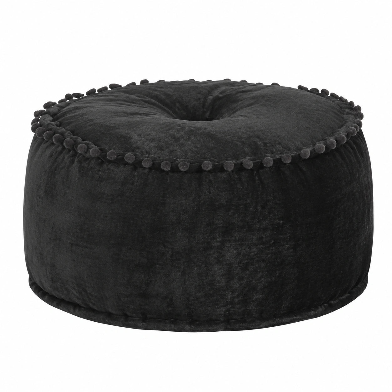 Puf Redondo Terciopelo Gris Antracita 40x20 cm, 2.7 kg