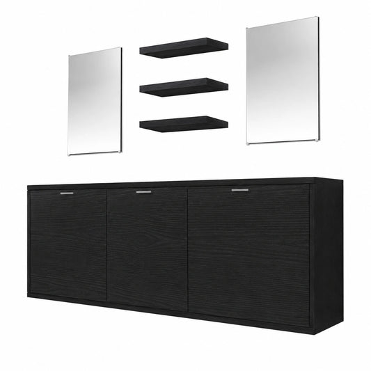 Conjunto de Muebles de Baño Negro con Lavabo y Grifo, 10 Piezas - vidaXL